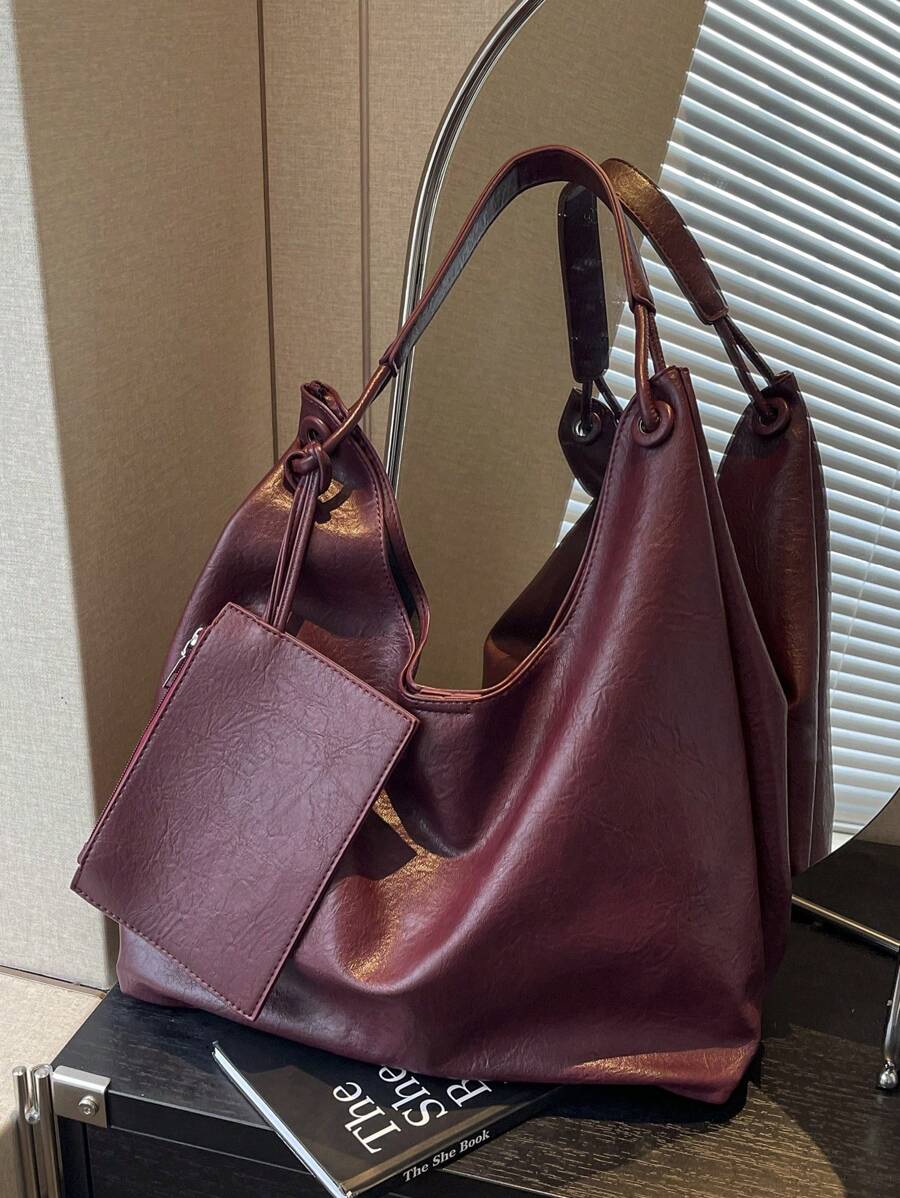 Juego de 2 bolsas de mano estilo vintage con monedero incluido, gran capacidad, correa de hombro ajustable, bolso de hombro casual para mujer, bolso con inspiración retro