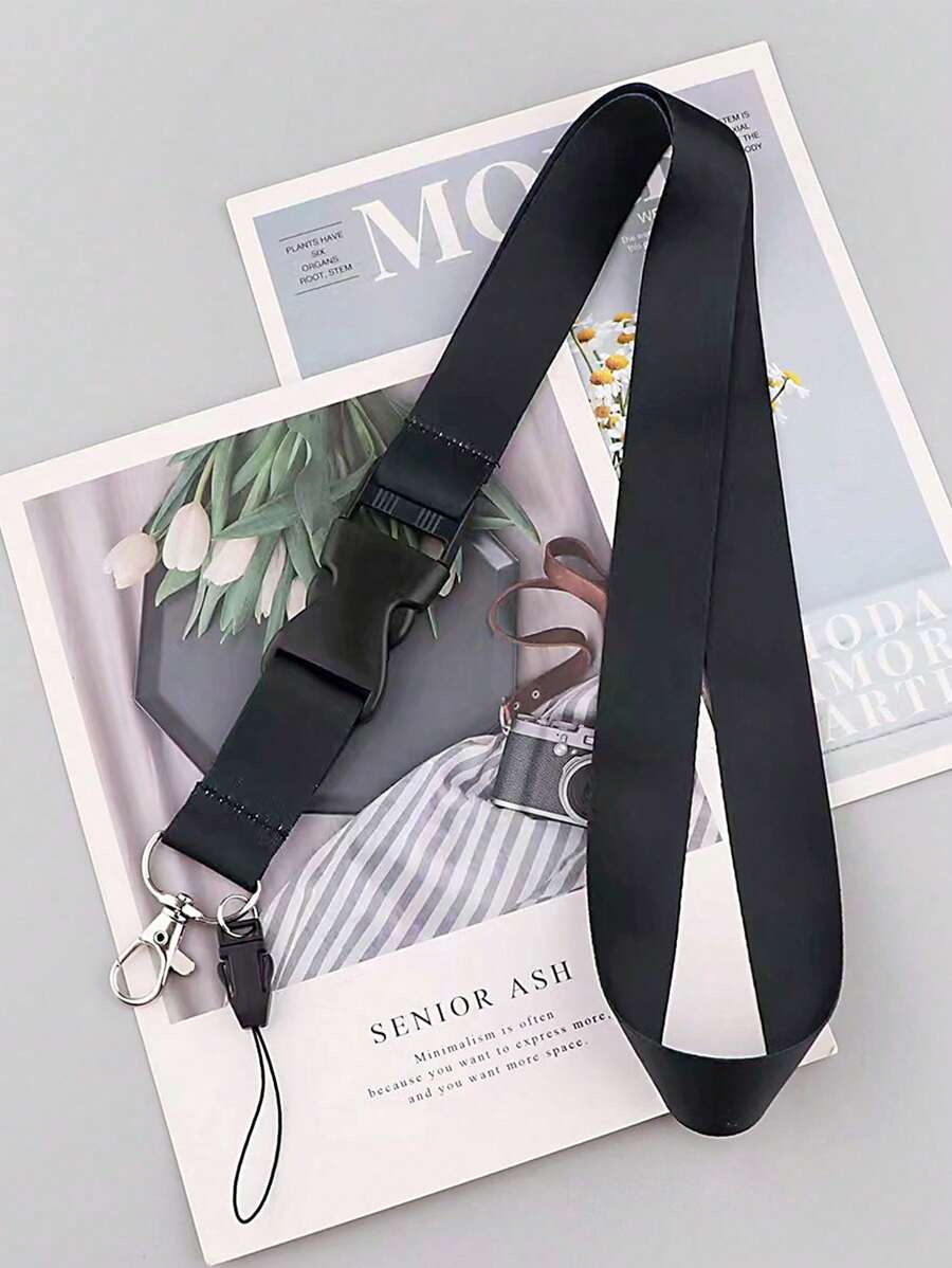 1pc Black Neck Breakaway Lanyard For ID Badge Holder, Keys,Keychain,Teacher Lanyard For Women Girls, Phone Lanyard With Quick Release Buckle For ID Card, Wallet. Casual Car Accessories Bag Charm School Cute Goth Y2k - Black - View 1
