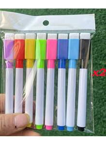 8/16-Color Bag Washable Color Core Black Core Whiteboard Pen With Brush Water-Based Erasable Pen,Back To School