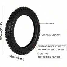 90/100-16 Rear Tire + Tube Complete Set For Off Road Dirt Pit Bike Motocross Enduro USA STOCK - Black - View 2