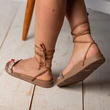Gladiator Sandal With Rhinestone Straps Women's Papete - 摩卡棕 - 查看 3