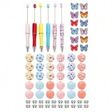 10-68pcs Natural Colorful Butterfly Sunflower Flowers Bee Wooden Bead Crystal Spacer Bead With Beadable Ballpoint Pen Accessories Production Kit DIY Jewelry Making Garland Necklaces Bracelet Keychain Pen Bead Valentines