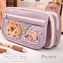 大容量可爱铅笔盒袋翻盖简易盒子透明前袋多层学生学校办公用品文具 - 彩色 - 查看 12