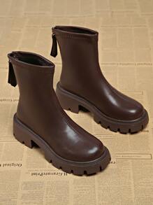 2025 Autumn/Winter New Thick Sole Elastic Chelsea Ankle Boots, Elevated Heels, British Style For Women - Brown - View 5
