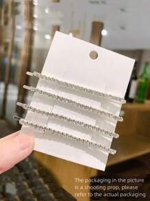 4pcs Minimalist Rhinestone Decorated Hair Clips - Silver - View 2