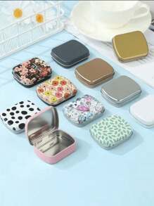 1pc Empty Tinplate Storage Case, Vintage Hinge Mini Box, Small Candy Case, Portable Packaging Tin Box, Outdoor Travel Supplies, Home Organization And Storage Supplies - Multicolor - View 1
