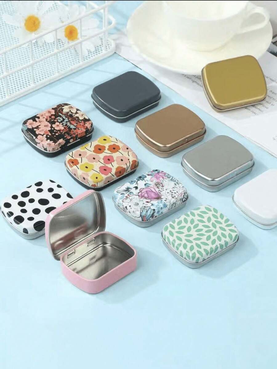 1pc Empty Tinplate Storage Case, Vintage Hinge Mini Box, Small Candy Case, Portable Packaging Tin Box, Outdoor Travel Supplies, Home Organization And Storage Supplies - Multicolor - View 1