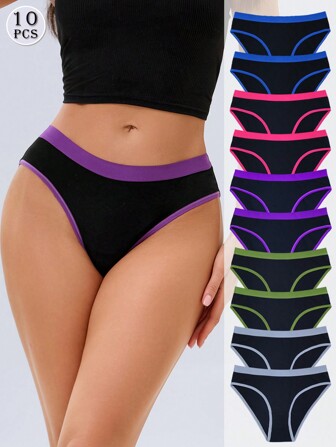 10pcs/Set Women's Cotton Underwear Briefs Panties Soft Breathable Female Lingerie