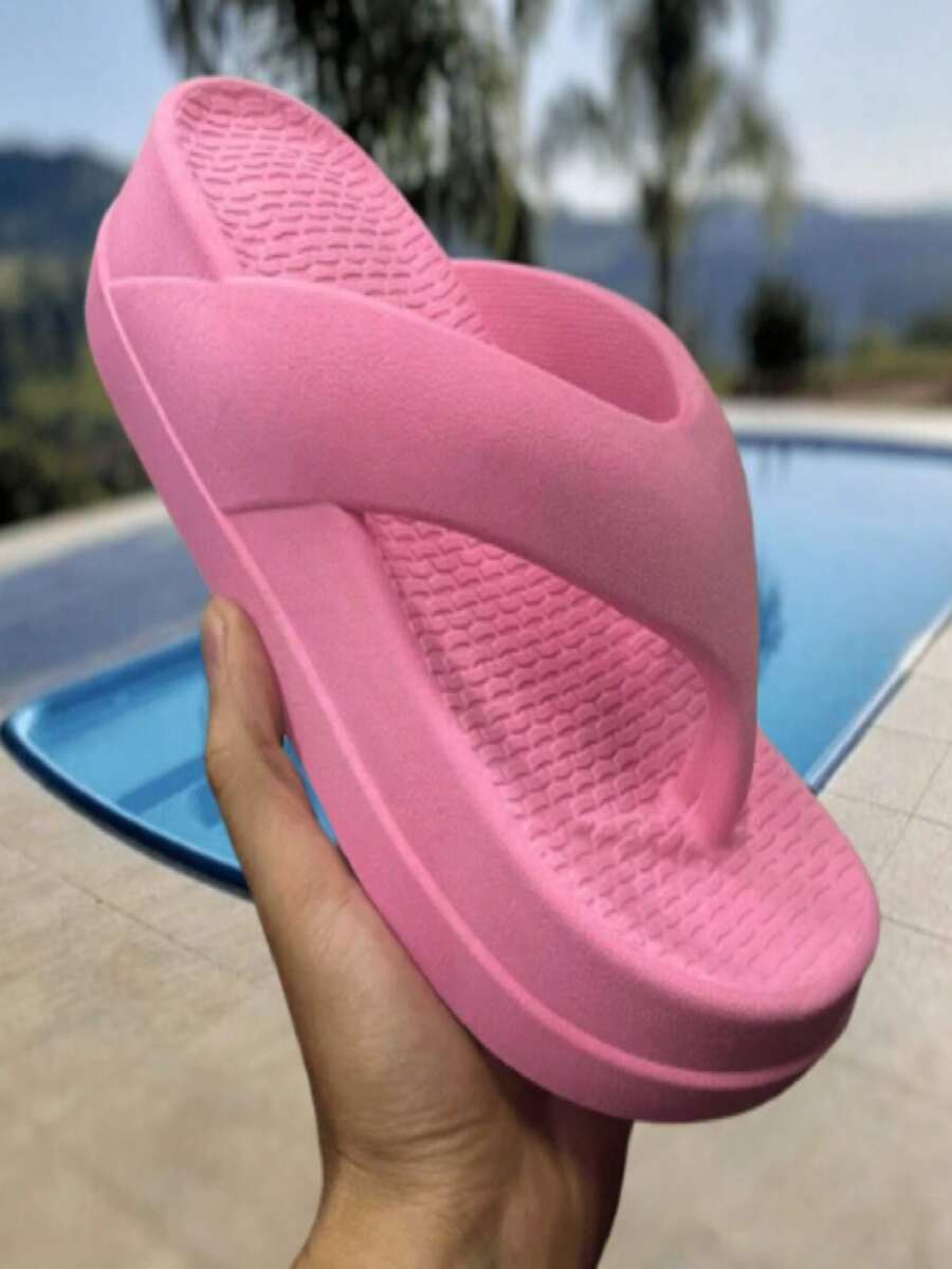 Women's Lightweight Comfortable Cloud Platform Flat Clog Flip Flops - 淺粉色 - 查看 1