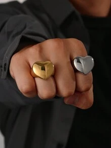 1pc Stainless Steel 18K Gold Plated Stylish Simple Big Heart Pattern Men's Rings Gift Jewelry - Ring - View 6