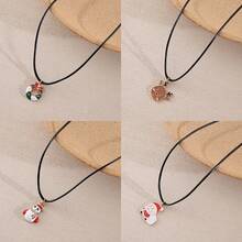 Christmas Series Enamel Pendant Necklace Snow Santa Claus Elk Charm Leather Rope Chain Adjustable Necklaces Jewelry Gift