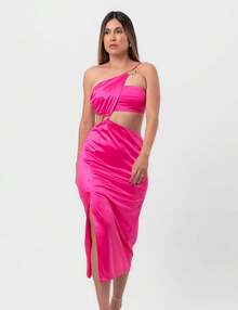 Satin Midi Dress With Rings And Openwork Cutouts In Labrava Pink - Màu Hồng baby - Xem 4