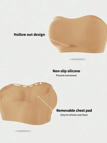 女士无缝无钢圈文胸，露背无肩带设计，面料透气柔软 - 駝色 - 查看 4