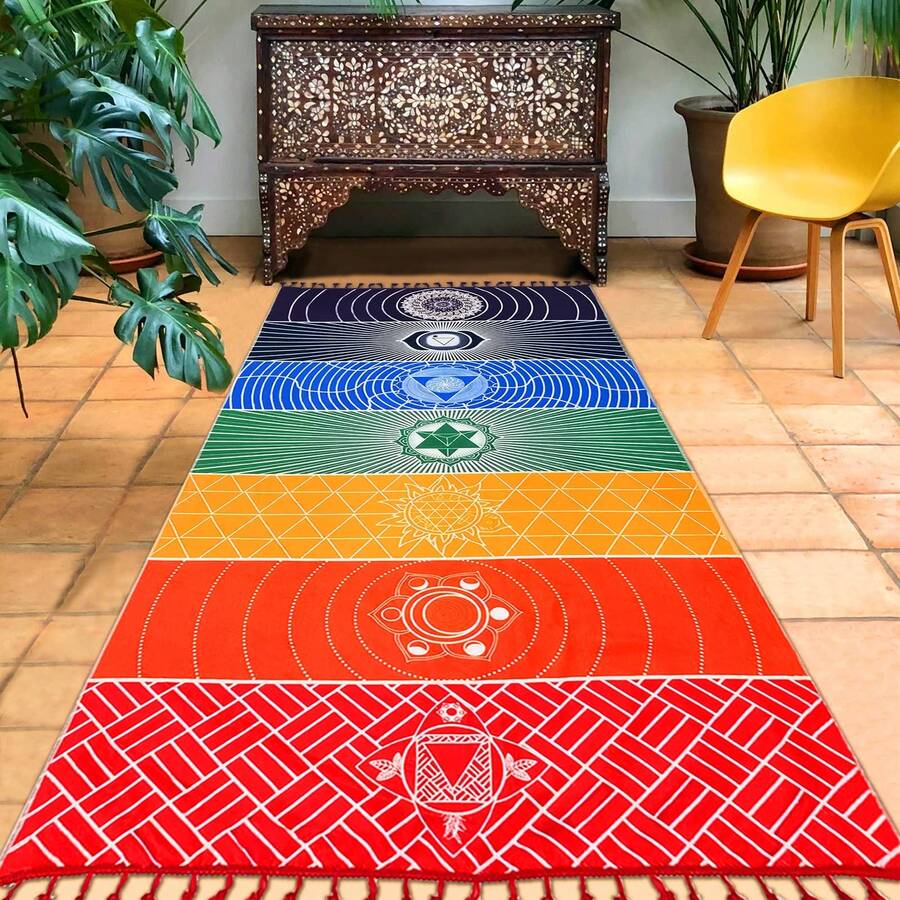 Colorful Chakra Yoga Mat And Sun Protection Shawl Beach Towel Super