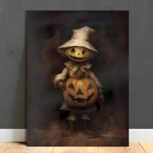 1 Piece Unique Wrapped Wooden Frame Canvas Poster, Scarecrow Pumpkin Lamp Canvas Printing Textile Art Poster Festival Wall Decoration Home And Office Artwork Unique Halloween Gift