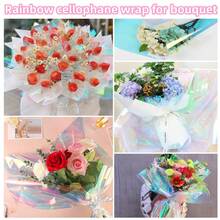 10 hojas de envoltorio de celofán iridiscente, suministros de embalaje de ramos de flores con película de colores arcoíris, papel de envolver arcoíris de celofán holográfico, papel de envolver gradual DIY a prueba de agua, para cestas, alas de hada, ramos de flores, manualidades y envolver regalos de Navidad - Multicolor - Ver 5