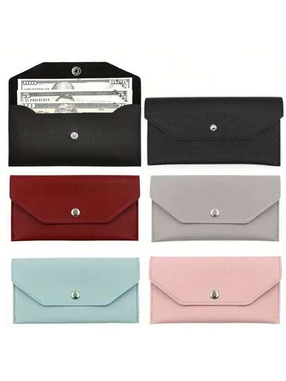 1pc Minimalist Faux Leather Reusable Cash Envelope With Card Slots Fashionable Solid Color Pouch For Daily Use Cash Envelope Wallet Envelope Wallets Burgundy Gifts For Women Wallet Purse Wallet Long Wallet