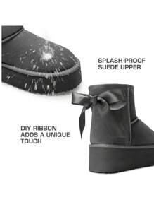 Women's 1.96 Inch Platform Ankle Winte Snow Boots Genuine Suede Classic – Faux Fur Lining Water-Resistant With DIY Bows,, Memory Foam Insole, And Anti-Slip Outsole Christmas Holiday Festive Grey Boots - 灰色 - 查看 3