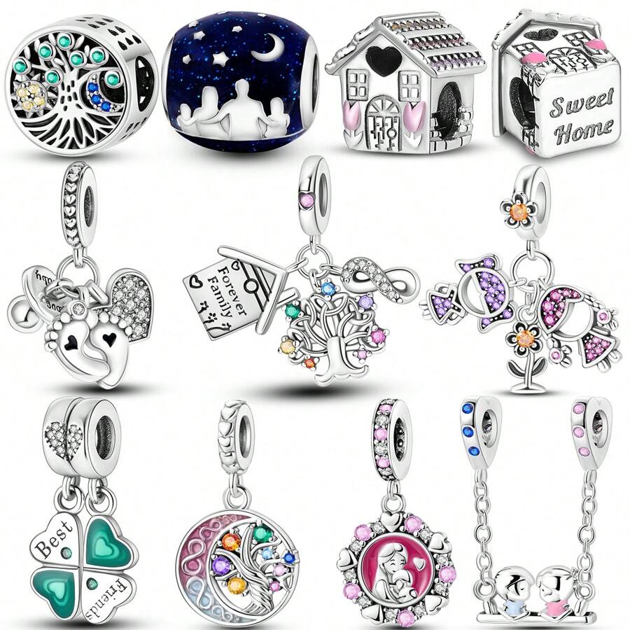 1 Pc Silver Color Sparkling Zirconia Infinite Life Tree Family Forever Sweet House Sister Mother And Daughter Pendant Charm Fit Original Bracelet Necklace Beads For Diy Jewelry Making Women Jewelry Gift For Mom Sister Best Friend ﻿