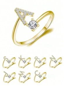 1pc Initials Letter A-Z Adjustable Ring For Women Sterling Silver Personalized Rings Fine Jewelry Birthday Gift