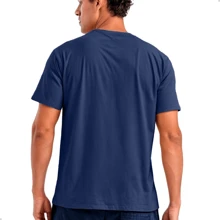 Shirt Men's Vintage T-Shirt Cotton Premium Shirt Fresh Mesh Combed Blouse Round Neck Lightweight Fabric Unisex - 藏蓝色 - 查看 3