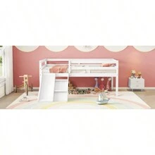 Twin Low Loft Bed With Slide, Ladder, Safety Guardrails, No Box Spring Needed, White