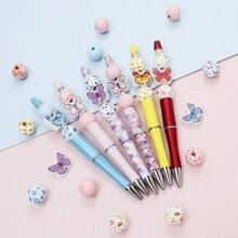 10-68pcs Natural Colorful Butterfly Sunflower Flowers Bee Wooden Bead Crystal Spacer Bead With Beadable Ballpoint Pen Accessories Production Kit DIY Jewelry Making Garland Necklaces Bracelet Keychain Pen Bead Valentines