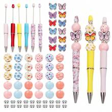 10-68pcs Natural Colorful Butterfly Sunflower Flowers Bee Wooden Bead Crystal Spacer Bead With Beadable Ballpoint Pen Accessories Production Kit DIY Jewelry Making Garland Necklaces Bracelet Keychain Pen Bead Valentines