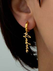 1 Pair Personalized Exquisite Name Earrings For Women, Customized Name Jewelry, Golden Earrings, Personalized Earrings, Birthday Gifts, Christmas Anniversary Gifts, Comic Girlfriends, Family - Gold - View 3