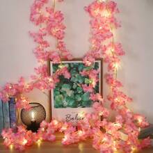 1 pièce Guirlande lumineuse de 2 m de fleurs de cerisier artificielles blanches, lumières décoratives de vigne de fleurs de cerisier rose toujours verte pour la décoration de fête d'anniversaire, mariage, événement et maison