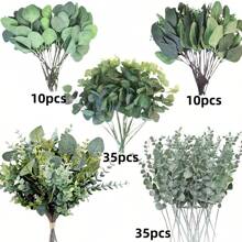 10/15/16/26/38/52/66/90/110PCS Mixed 4 Combination Set Of Artificial Eucalyptus Flowers And Leaf Stems With Silver Branches - Home Decoration, Office, Garden, Party, Shop Decoration, Party, Wedding, Desktop Placement, Romantic Centerpiece, DIY Crafts - Multicolor - View 17