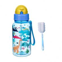 1pc 500ml Cute Cartoon Print Water Bottle With Straw For School Leak Proof & Easy Clean & Carry Handle, For Outdoor, Camping