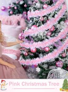 2件/套 - 粉色彩虹金属彩带，节日装饰，适用于生日、婚礼、节日、万圣节、圣诞节等各种场合，闪亮丝带适合室内外家居派对装饰、圣诞树装饰、圣诞工艺派对用品、圣诞树饰品、圣诞配件 - 粉色 - 查看 7