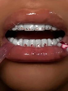 120pcs Self-Adhesive Tooth Gems Kit, Shiny Crystal Teeth Jewelry Decor, Removable & Easy To Install, Fashionable Bling Accessories For DIY, Suitable For Halloween, Y2K, Goth, Hip-Hop Styles, Comes With Tools - Tooth Gem Kit - View 5