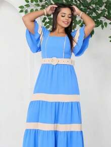 Women's Long Striped Dress - Blue - View 3