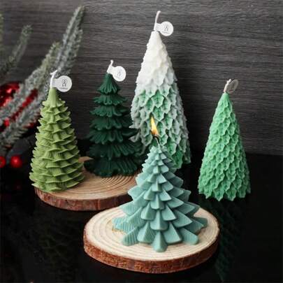 4pcs Christmas Tree Candle Molds, Silicone Candle Making Molds For DIY Christmas Tree Decorative Candles, Scented Candles Home Decor