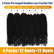 Goddess Locs Crochet Hair 1/6 Packs 16/18 Inch Straight Faux Locs Crochet Hair, Crochet Pre-Looped Curly Hair Soft Faux Locs Synthetic Braiding Hair Extensions, 1B - Black - View 5