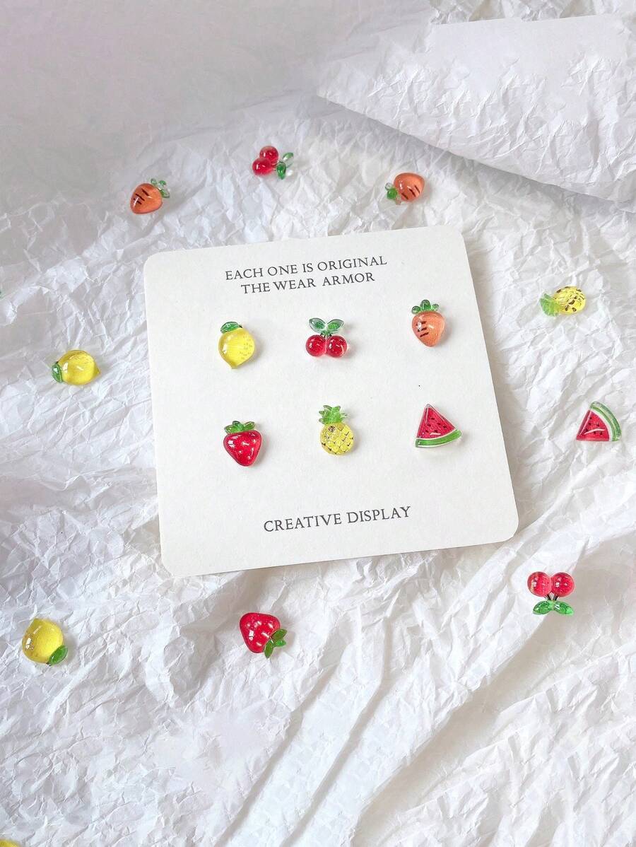 100pcs Cute Cartoon Fruit Nail Art Decorations, 3D Cherry Apple