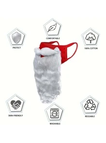 1 Pezzo Decorazione natalizia - Parrucca di Babbo Natale carina, sopracciglia, decorazioni per feste natalizie per uomo e donna, accessori di scena, accessori fotografici, regalo di Natale, scelta ideale per regali, traspirante, riutilizzabile, lavabile, con ponte nasale regolabile, in tessuto cubico confortevole