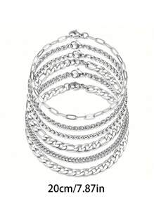 6pcs/Set Men's Stainless Steel Minimalist Fashion Chain Bracelets, For Daily Wear