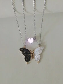 ATLVXJL 2pcs/Set Fashionable Luminous Butterfly Pendant Couples Retro Heart Love Glow In The Dark Stainless Steel Chain Charm Pendant Necklace For Couple Student Best Friend Or Valentine's Day Gift For Women Loved Ones Holiday Gifts Halloween Gift Valentines,Mom,Mother,Mother's Day,Gift