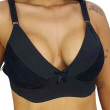 Kit 3 Reinforced Plus Size Bra With Lace, Thick Straps, No Underwire, Katrina - 黑色 - 查看 1