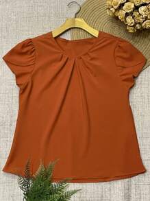 Women's Fashion Blouse - Burnt Orange - View 2