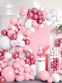 109 件粉色装饰气球花环套装，裸色粉彩粉色金属金色玫瑰金五彩纸屑气球适用于婚礼新娘送礼会公主派对节日生日派对装饰、圣诞节 - 粉色 - 查看 1