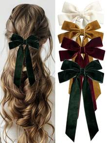 4 Pcs Per Set Velvet Hair Bow For Women, Velvet Bow Hair Clips, Beige Khaki Burgundy Black Ribbon Bows For Hair Metal Clips, Hair Slide, Hair Barrettes