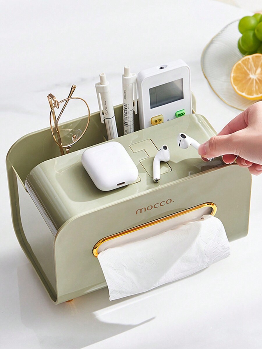 1pc Multifunctional Tissue Box With Phone Holder, Desktop Organizer For
