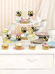 12/20/24/36/48 Stück Glitzer Hummel Cupcake Dekoration - perfekt für Babyparties, Geburtstagsfeiern - Waben Design Kuchen Deko zufälliger Stil