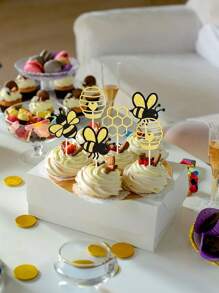 12/20/24/36/48 Stück Glitzer Hummel Cupcake Dekoration - perfekt für Babyparties, Geburtstagsfeiern - Waben Design Kuchen Deko zufälliger Stil