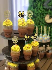 12/20/24/36/48 Stück Glitzer Hummel Cupcake Dekoration - perfekt für Babyparties, Geburtstagsfeiern - Waben Design Kuchen Deko zufälliger Stil