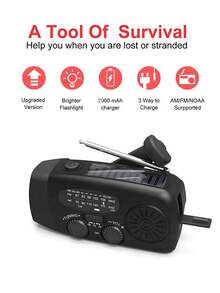 STONEGO 1 件式风力收音机，应急太阳能收音机曲柄 AM FM 发电机收音机，带 2000 毫安时电池，明亮手电筒，适用于应急和户外 - 1PC - 查看 6